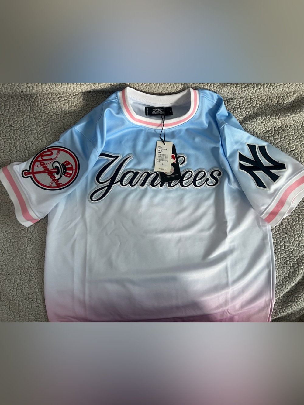 New York Yankees Ombre Blue & Pink Baseball Jersey